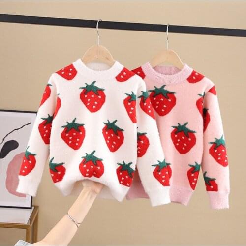 New arrived winter Children sweater Girl strawberry clothes kids baby Knitted coat wholesales 3-11year students