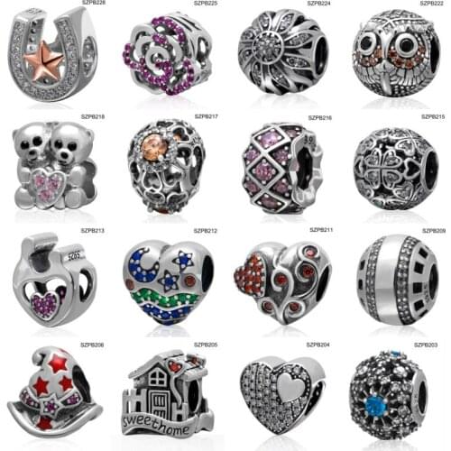 Wholesale 10pcs/lot Mix Styles Zircon Micro Pave Authentic 925 Sterling Silver European Charm Beads SZPB203M