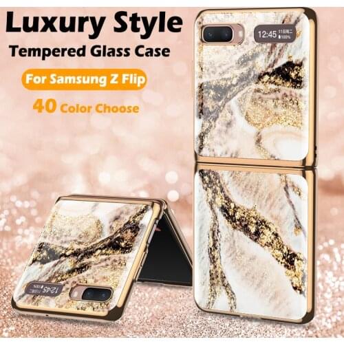 Original Tempered Glass Case For Samsung Galaxy Z Flip Luxury Plating Hard Phone Cover For Samsung Z Flip ZFlip 4G 5G Case Shell