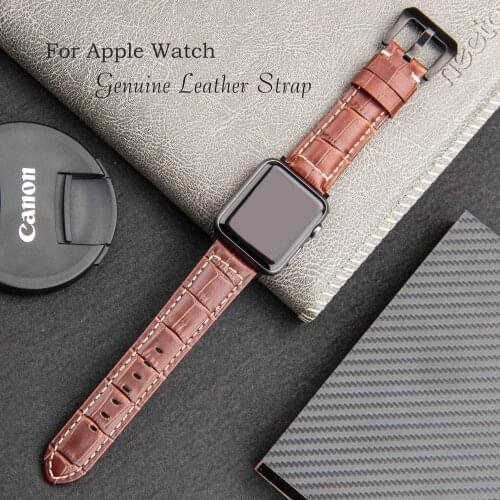 For Apple Watch Band 6 5 4 3 2 1 SE Good Quality Genuine Leather 44mm 40mm 42mm 38mm Watchband Strap for iWatch Bracelet Belt
