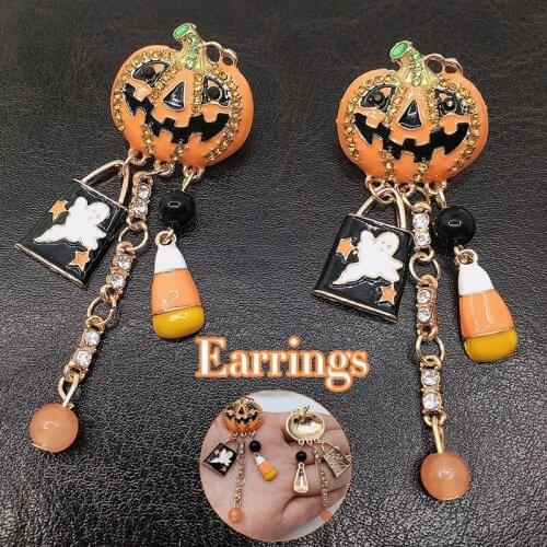 Halloween Drop Earrings Stained Alloy Pumpkin Shaped Ear Drop Cartoon Festival Themed Dangle Ear Jewelry Gift for Girls H9