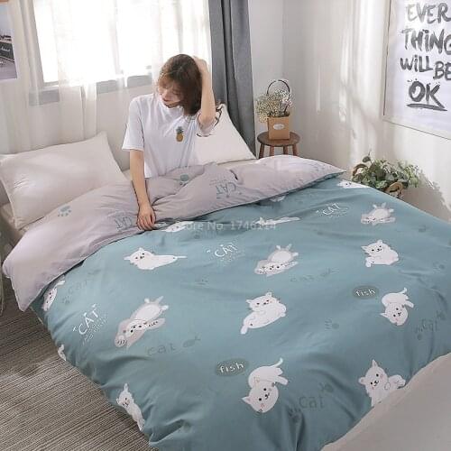 Cute Lazy Cat Fish Cartoon Printed Duvet Cover Comforter Cover with Zipper Soft Comfortable Bed Linens Bedclothes for Kids Adult