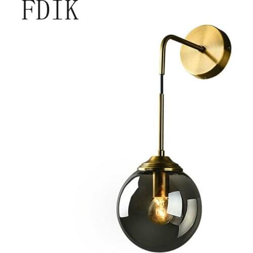Modern Gold Wall Lamp Led Sconce Light Fixture 15cm/20cm Round Glass Luminarias for Home Living Room Bedroom Kitchen Loft Decor