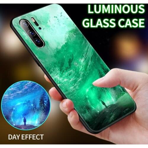 Luminous Tempered Glass Phone Case For Huawei P40 P30 P20 Pro Lite Honor 20 10 9 8X Mate 30 20 Cover