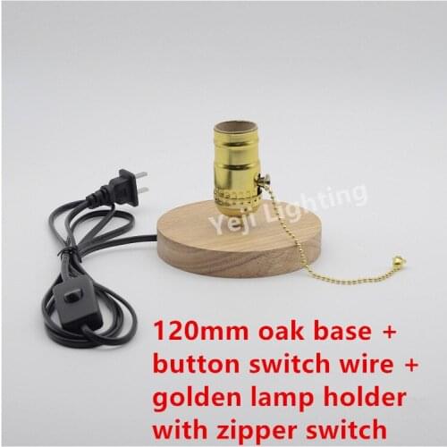 Vintage Edison retro wooden lamp base with E26 lamp socket holder and ON / OFF button switch cable wire cord set table lamp DIY