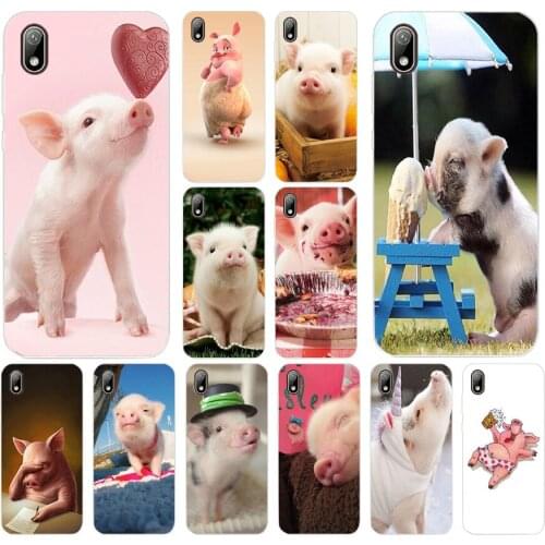 28 Cute Little Pink Pet Pig Luxury Silicone TPU Protective Cover Phone Case On Case For Huawei Y5 Y6 Y7 Prime 2019 Case Soft
