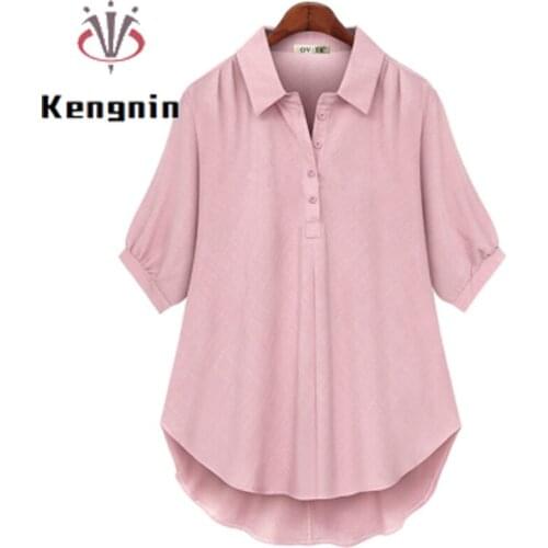 Oversized Womens Shirts 2021 New European Style Loose Female Tops Half Sleeve Ladies Casual Blouse Simple Blause KE1120