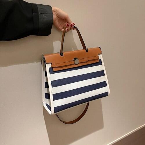 2021 New Brand High-Quality Texture Contrast Striped Canvas Large-Capacity WomenS Fashion One-Shoulder Crossbody Handbag