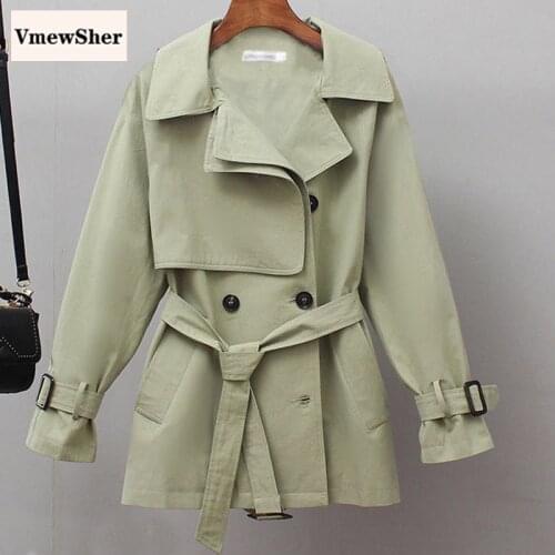 VmewSher New Women Trench Coat 2020 Office Lady Elegant Coat Autumn Spring Windbreaker Fashion Double Breasted with Belt Outwear