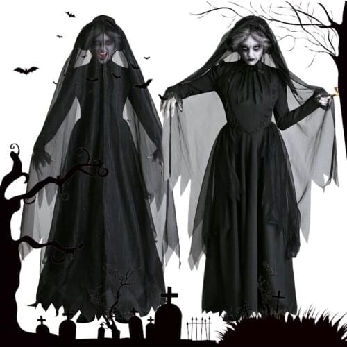 Vampire Day Of The Dead Witch Gothic Bride Scary Costume Women Halloween Cosplay Carnival Party Horror Devil Spooky Dress DL6063