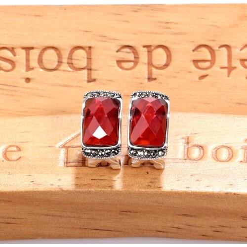 ZHJIASHUN 100% 925 Sterling Silver Natural Garnet Red Gemstones Garnet Stud Earrings For Women Fine Jewelry