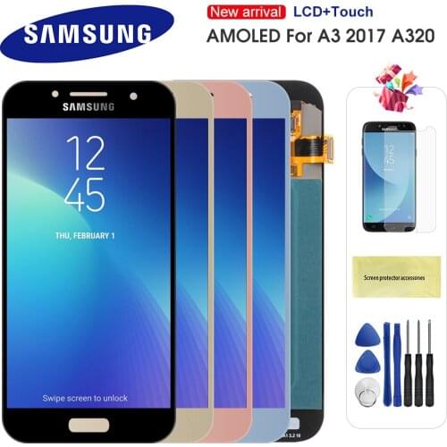 Original Super AMOLED For Samsung Galaxy A3 2017 A320 LCD Display Touch Screen Digitizer For Samsung A3 A320 2017 LCD Screen