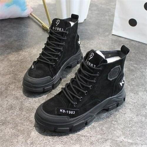 2021 Autumn and Winter Ladies Martin Boots British Style Thick-soled Casual All-match Female High-top Boots Zapatos De Mujer
