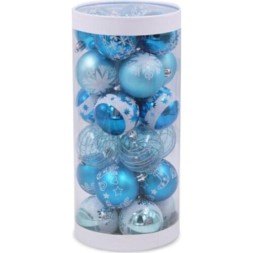 24Pcs 6cm Blue Drawing Christmas Balls Christmas Tree Hanging Ball Decor Tree Ball Ornaments for Xmas Party Supplies Decor