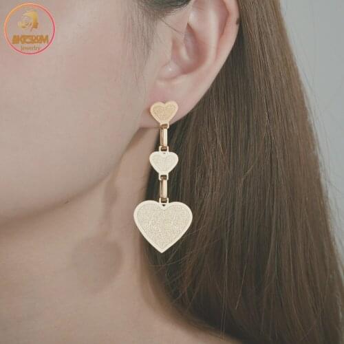 Akizoom 1 Pair Drop-Shaped Big Heart Earrings Stainless Steel for Women Fashion Wedding Jewelry Birthday Gift Freeshipping