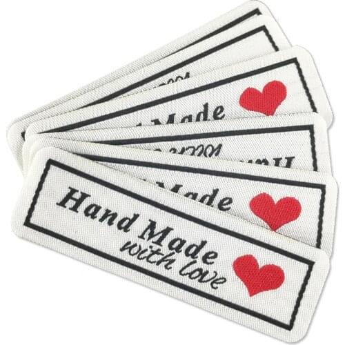 Stock Hand Made With Love Iron Clothes Labels With Heart Iron On Clothing Tags Bag Handmade Thermo-Adhesive Clothing Labels