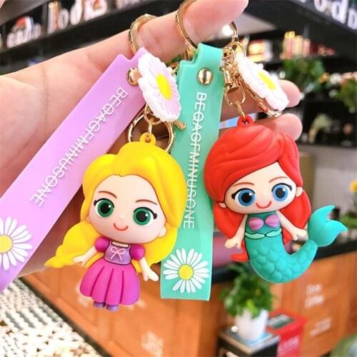 Disney Frozen Cute Cartoon Action figure Doll Accessories Princess Series Keychain Girl Car Key Chain Mermaid Pendant Toys Kids