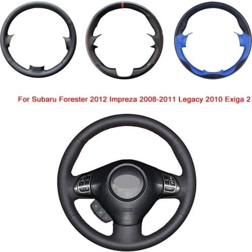 Breathable Punch Hand-Stitched Black Artificial Leather Car Steering Wheel Cover For Subaru Forester Impreza Legacy Exiga 2