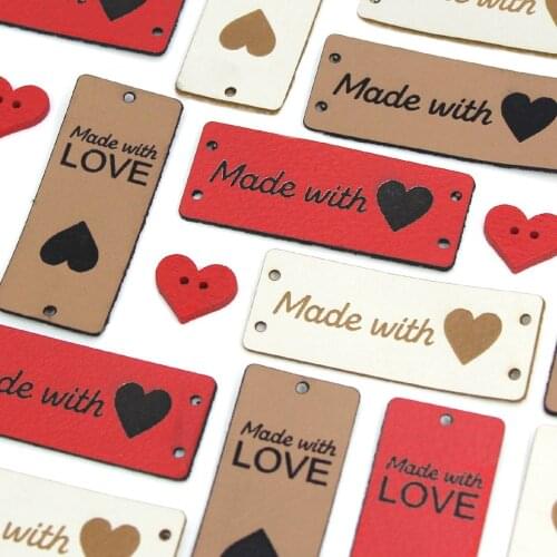 Labels Tags "Made With Love" 20/50Pcs Handmade Clothing Tags PU Leather Tags Hand Made Sewing Knitting Label Gift/Bag Decoration