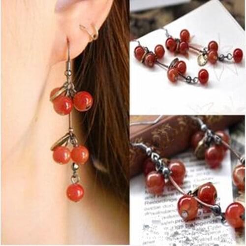 New listing fashion vintage Sweet Small round ball red Cherries Retro Female earrings summer beach style jewelry