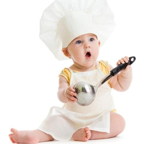 2 Pcs Baby Chef Apron for Kids Newborn Fancy Photography Prop Newborn Hat Apron Baby White Cute Cook Costume