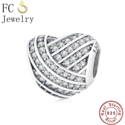FC Jewelry Fit Original Brand Charm Bracelet 925 Sterling Silver Hearts Stripe Mixed Zirconia Kralen Women Bead Berloque Gifts