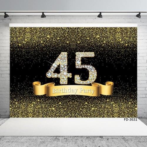 Golden Glitter Light Diamond Photography Backgrounds Custom Prom Backdrop for 45 Happy Birthday Party Photoshoot Photo Studio