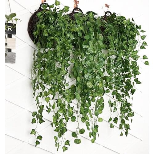 90cm Artificial Green Plants Hanging Ivy Leaves Radish Seaweed Grape Fake Flowers Vine Home Garden Wall Party Decoration