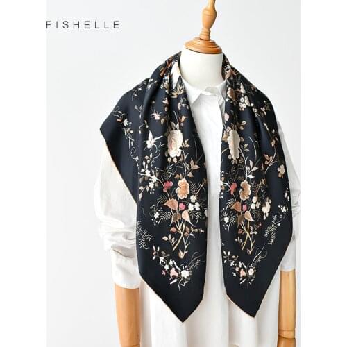 Chinese classic black natural twill silk scarf 90cm printed birds100% real silk scarves women luxury bandana shawl gift for lady