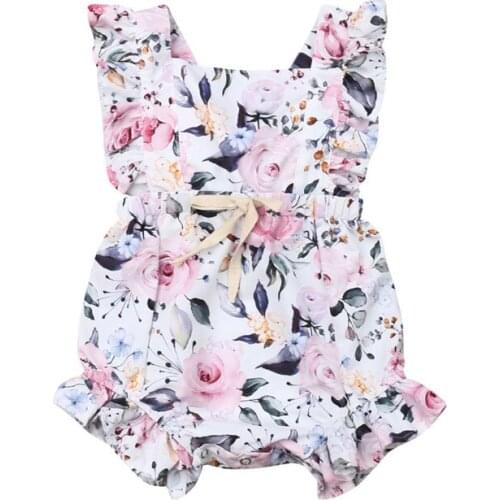 Newborn Kids Baby Girl Clothes Fly Sleeve Floral Romper Jumpsuit Outfits Summer