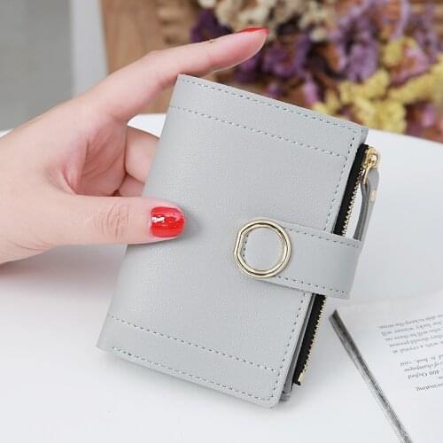 Metal Ring Hasp Coin Purse Fashion Zipper Leather Womens Wallet Small Card Holder With Money Clip Coin Wallet For Women 2021