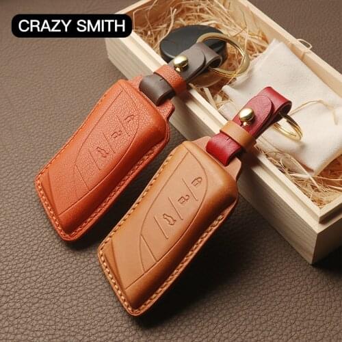Crazy Smith Handmade Car Key Leather Cover for Lexus LS450\Es300\UX Vegetable Tanned Leather High Quality Craftsmanship Gift Red