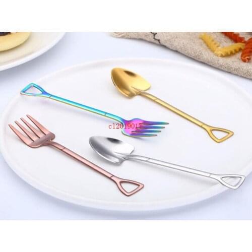 Shovel Shape Cake Spoon Stainless Steel Mini Fruit Fork For Tea Coffee Sugar Ice Cream Cafe Bar Tableware