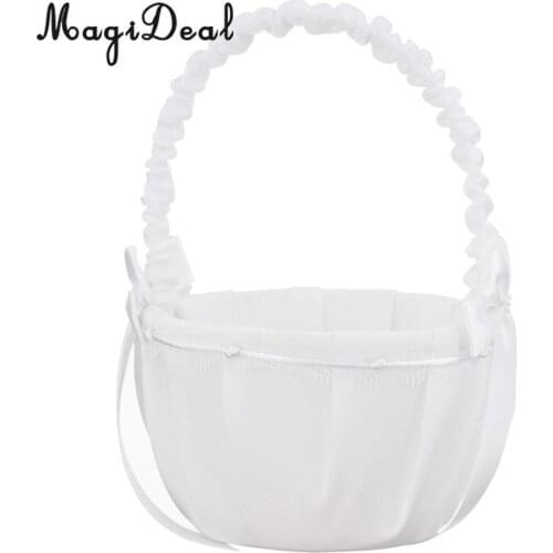 MagiDeal Romantic Bowknot White Satin Wedding Ceremony Party Flower Girl Basket