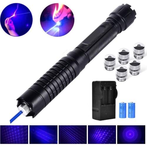 High Power Blue/Green Laser Torch 450nm 532nm 10000m Focusable Blue Lasers Pointer B009 Pen Flashlight Burn Match Cigarette