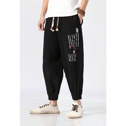 Traditional Chinese Pants Man Embroidery Harem Pants Men Japanese Style Harajuku Streetwear Loose Cotton Bottom Trousers KK3323