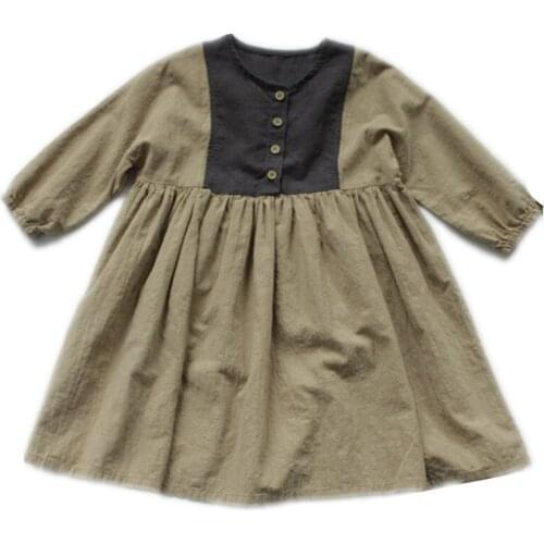 2 to 8 years kids girls long sleeve color block flare cotton casual dresses children fashion spring autumn dresses clothing