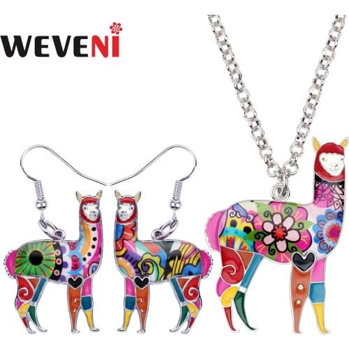 WEVENI Original Enamel Alloy Floral Alpaca Earrings Drop Dangle Necklace Chain Pendant Jewelry Sets Wild Animal Accessories 2018