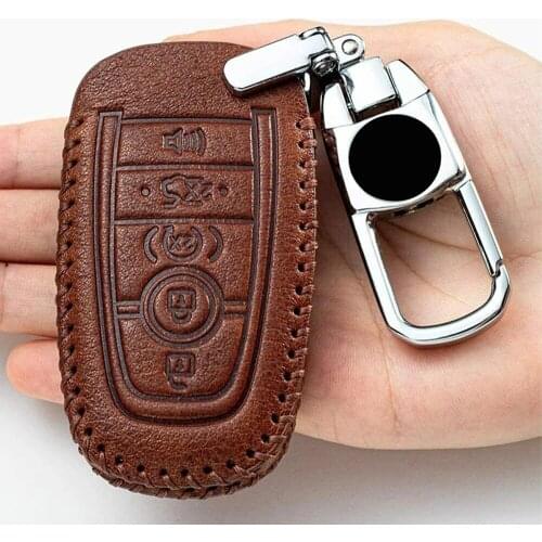 Genuine Leather Smart Car Key Fob Case Cover Bag Holder Shell Keychain Accessories For Ford Fusion F-150 F-250 Explorer Edge