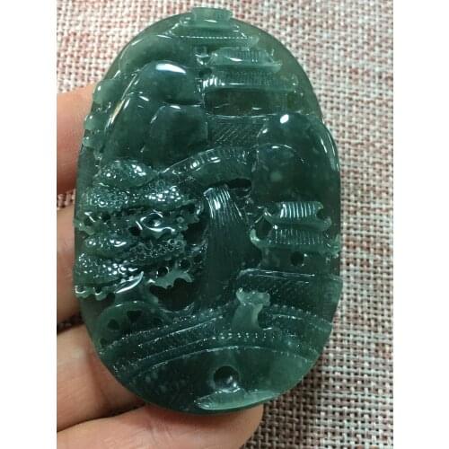 Natural Myanmar jade A HandCarved landscape jadeite emperor green jade pendant jade necklace pendants jewelry jade necklaces