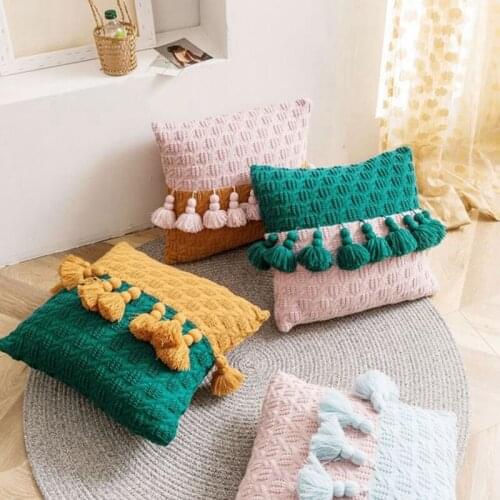 Nordic Style Cushion Cover Tassel Knitted Car Travel Office Sofa Pillowcase Home Furnishing Soft Decorative Throw Pillows Cover