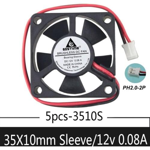 5pcs Gdstime 3510s 12V 2Pin2.0 3cm 35x35x10mm Brushless DC Axial Mini Heatsink Cooling 30mmx10mm 3D Printer Cooler Fan