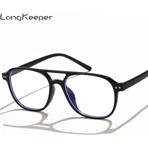 LongKeeper Anti Blue Light Computer Glasses Frames For Men Black Clear Lens Eyewear Vintage Square Optical Gaming Eyeglasses