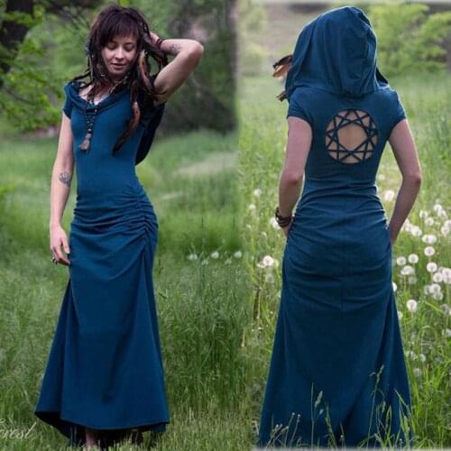 Renaissance Medieval Dress Women Hooded Back Star Hallow Hoddies Halloween Costumes Cosplay Princess Party Victorian Dress