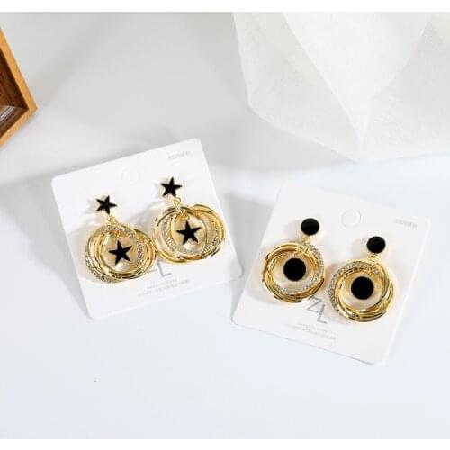 Punk Girl Earrings Korean Fashion New Earrings Star Five-pointed Star Multi-layer Crystal Circle Temperament Earrings For Sale