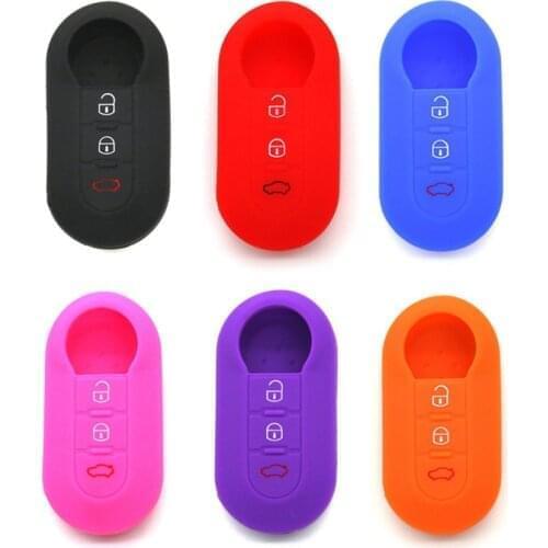 Silicone Car Key Cover Case for Fiat 500 Grande Punto Stilo 500x Panda Ducato 3 Buttons Remote Auto Folding Flip Key Blanks Case