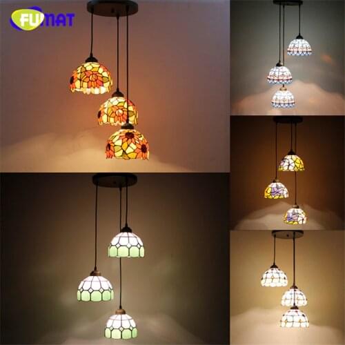 FUMAT Tiffany Spiral Lights American Brief Pendant Lamp Glass Suspension Lights Flower Baroque Restaurant Hotel Project Lights