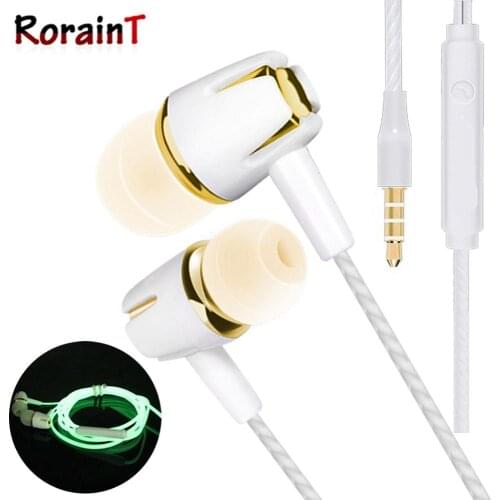 Luminous Headset 3.5mm Plug Wired Glowing Earphone with Mic Volume Control Bass Earbud for for smartphone Android iOS Pc
