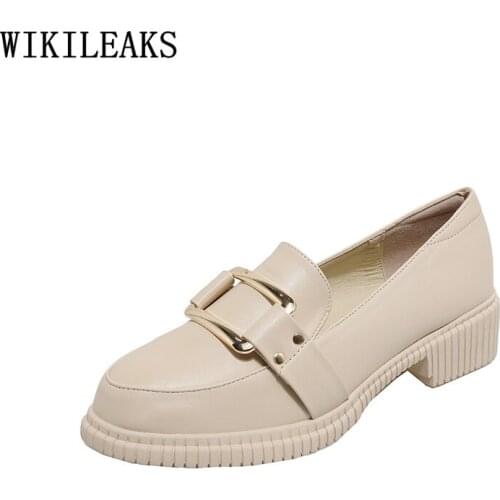 Leather Casual Shoes Chunky Heels Loafers Women Low Heels Oxford Shoes for Women Korean Fashion Slip on Shoes for Women Zapatos