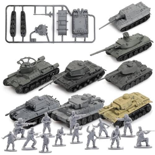 Viikondo 8pcs /set World War II Tank Assembly Model & 1/144 scale Tiger T34 Hunting Tiger Tank Scene Sand Table DIY Model